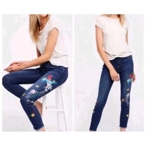 Free People Womens Embroidered Peacock Skinny Jeans SZ 25 Festival Boho Hippie